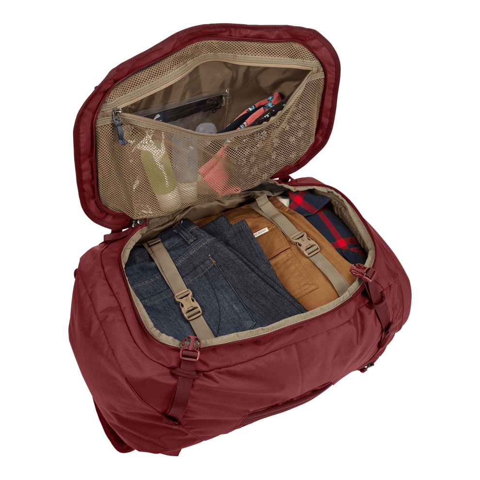 Thule Landmark 60L women's backpacking pack dark bordeaux red