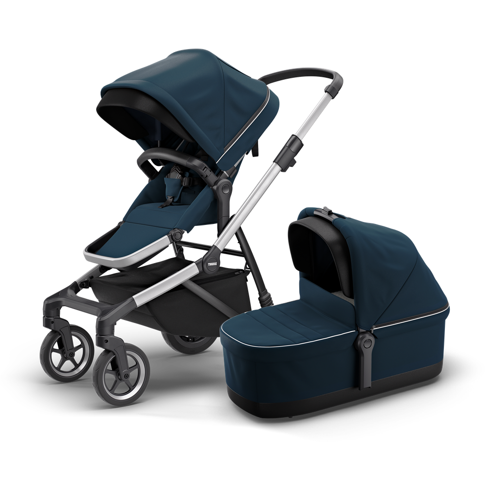 Thule Sleek city stroller aluminium/navy blue with bassinet navy blue