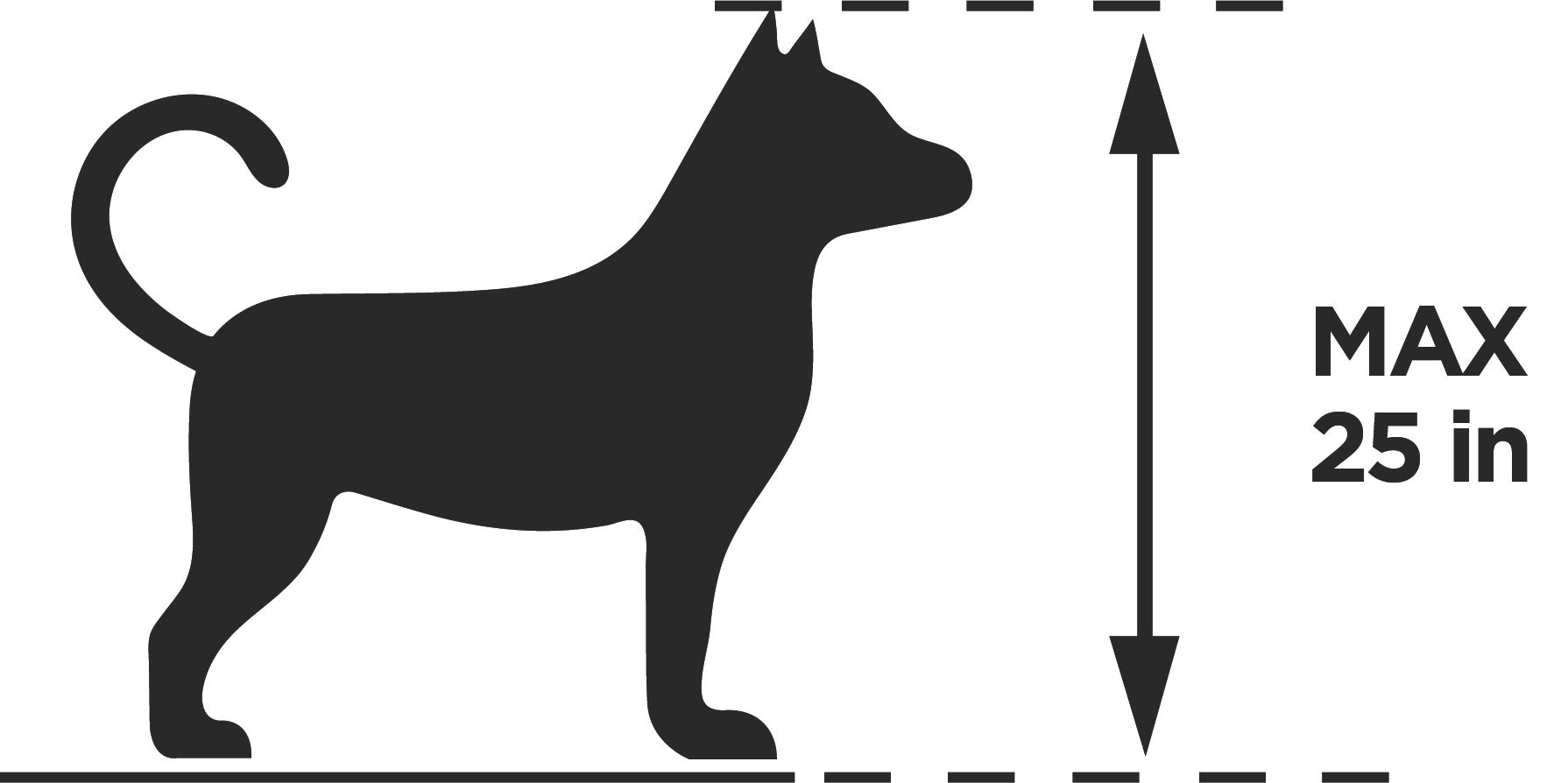Illustration of dog with arrow showing the maximum height of the Thule Bexey M.